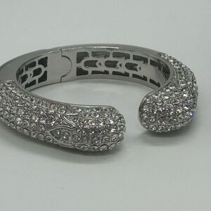 High End Department Store Designer Kissable Hinged Cuff Bracelet with Pave CZ